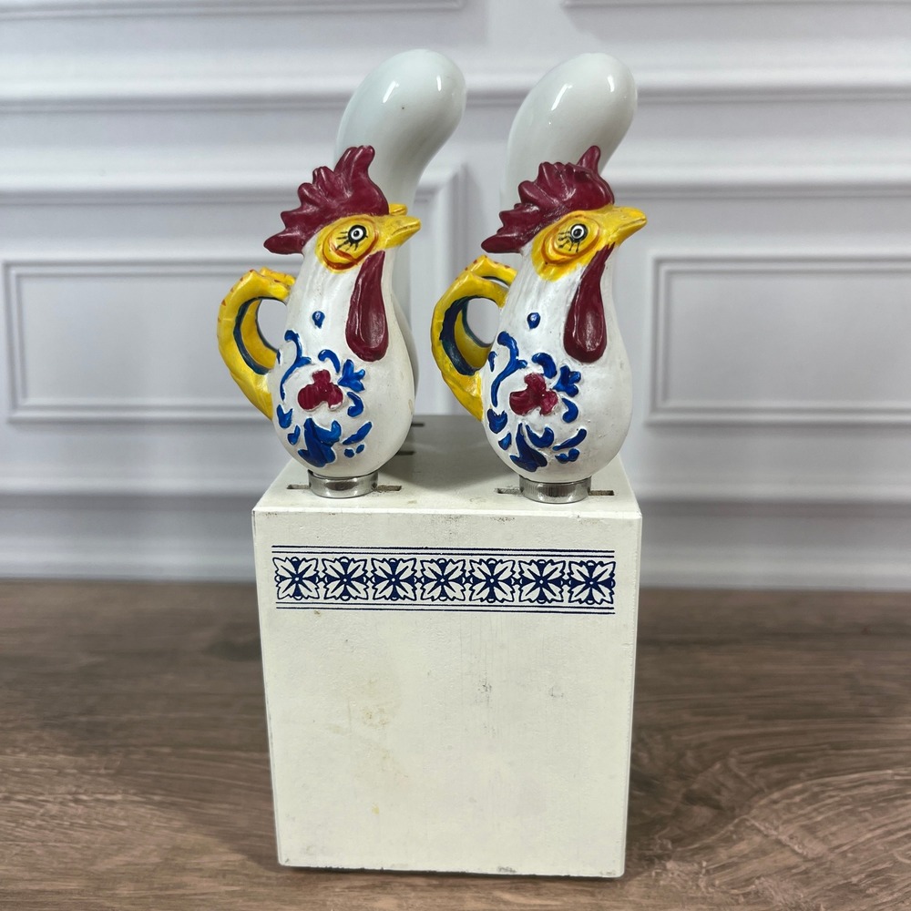 Boston Warehouse Cheese Spreader Set 7pc White Rooster Floral Country Farmhouse